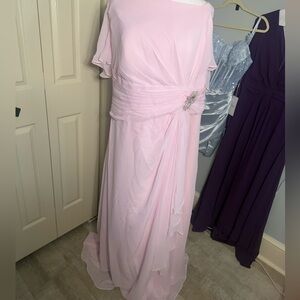 Soft Pink Chiffon Maxi Dress with Decorative Waist Accent
